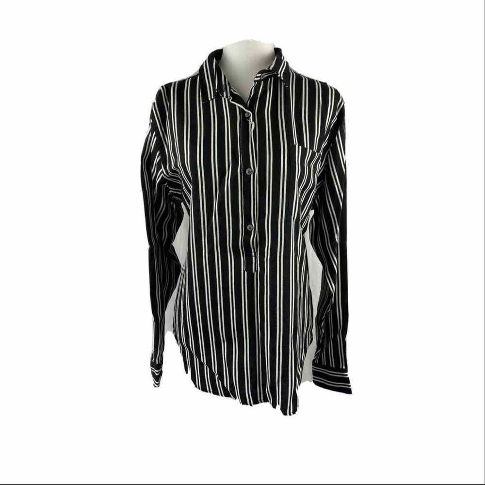 Pippa Black PopOver Linen Striped Shirt Ca…